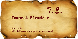 Tomanek Elemér névjegykártya